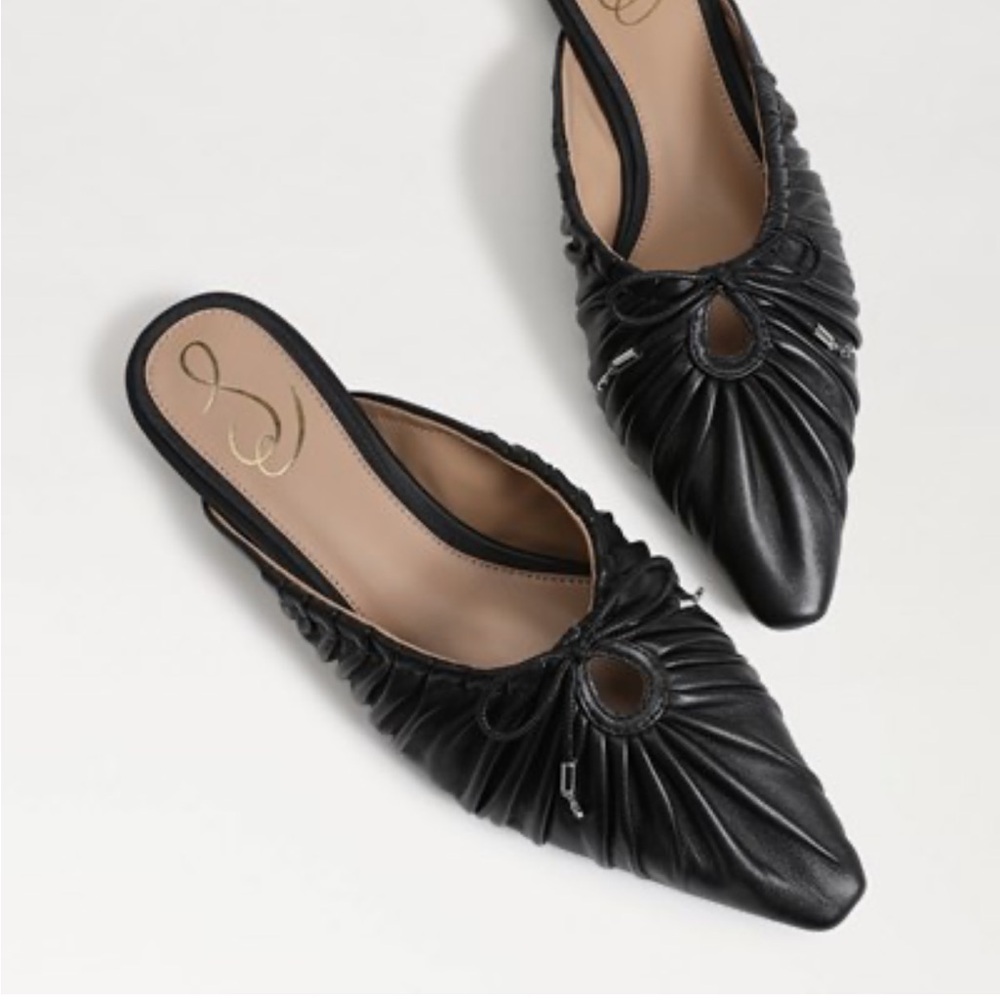 Sam Edelman Black Ruched Pointed-Toe Slingback Flats
